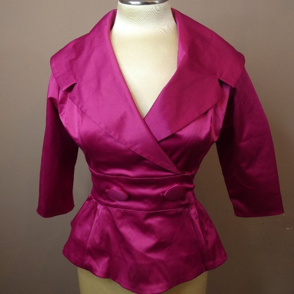 Trashy Diva Jackets & Blazers - Trashy Diva Women's Sz 4 Courtney Jacket Fuchsia Satin Portrait Neckline Pinup R